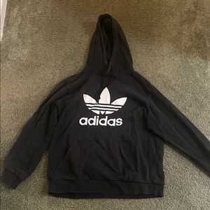 Adidas XL Black Hoodie with Iconic White Trefoil in good condition w/ pocket